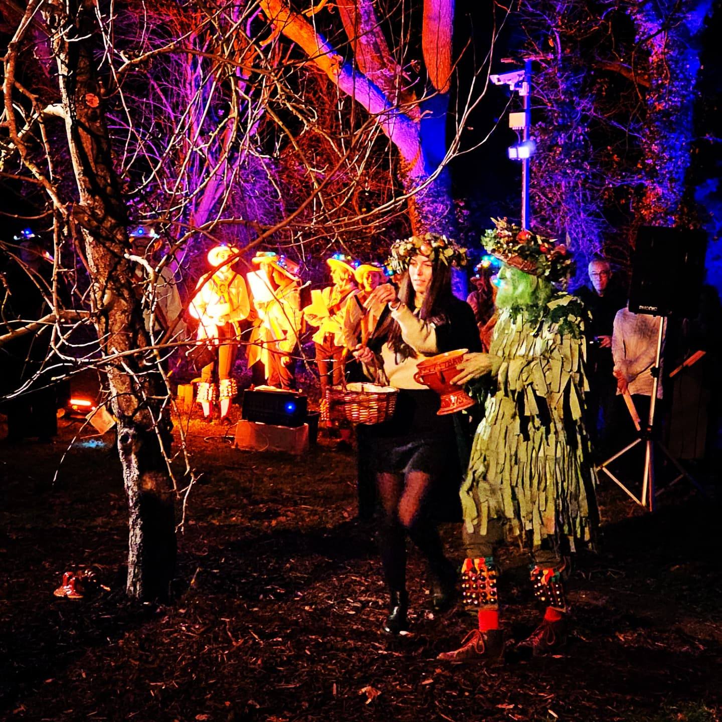 picture of green man and wassail queen at Thatchers'